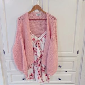 Pink knitted cardigan in mohair